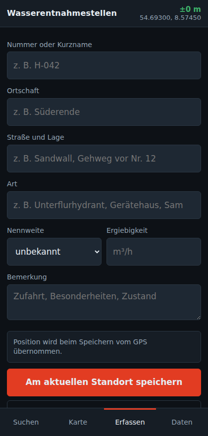 Formular zum Erfassen eines neuen Punkts